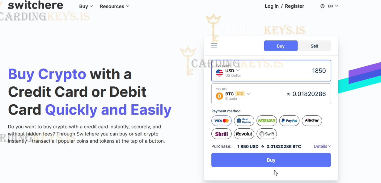 Step 2 Choose an amount CC to BTC carding method 2025 switchere