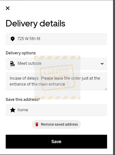 Uber eats carding method