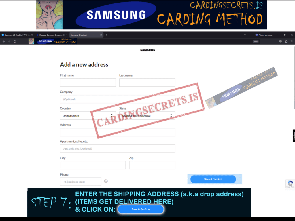 samsung.com carding method Step 7 enter address