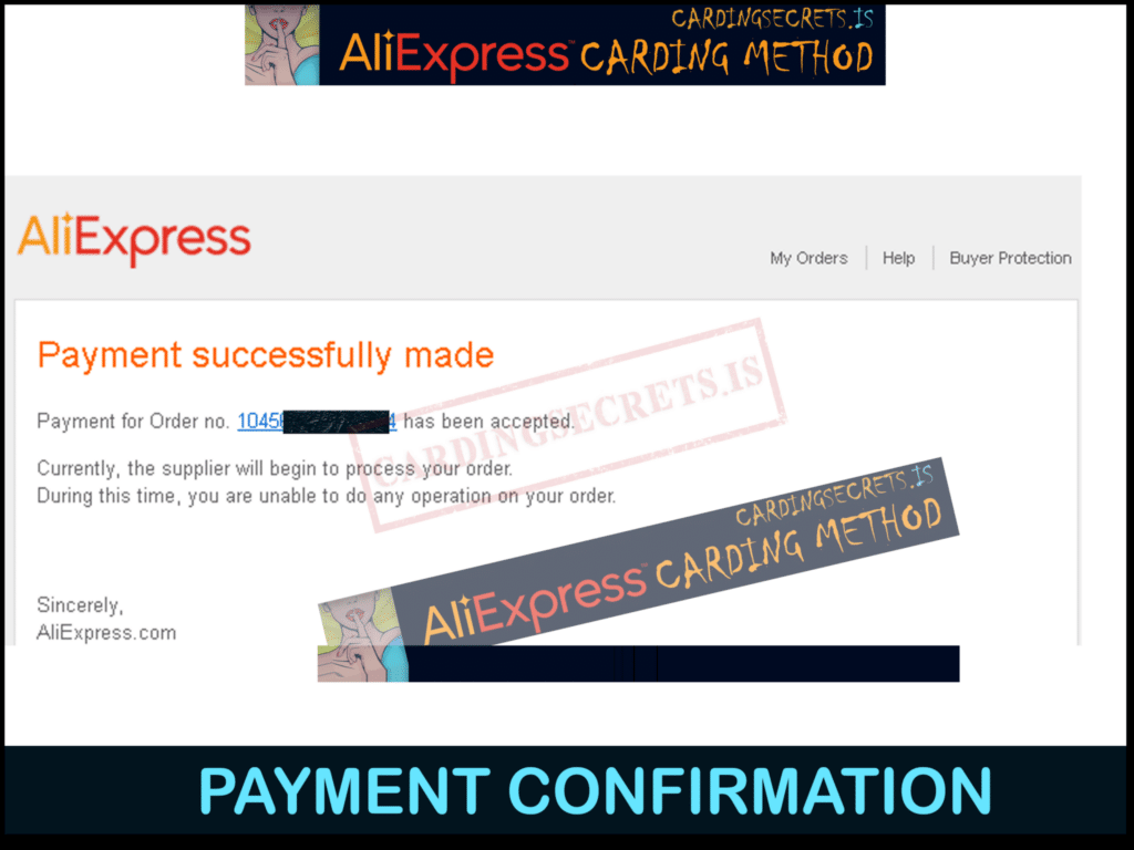 AliExpress Carding Method Order confirmation