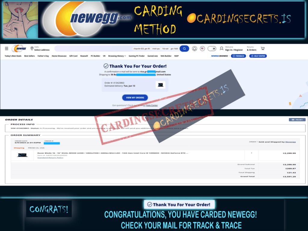 newegg carding method completed