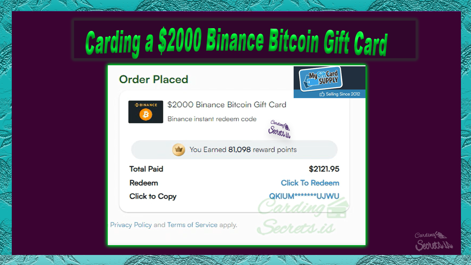 $2000 Bitcoin : Binance Gift Card Carding Method THUMBNAIL