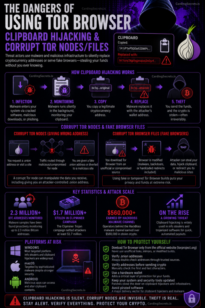 Clipboard Hijacking in carding tor browser infographic